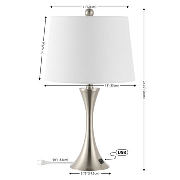 Bennett 22.75" Modern Glam Iron Hourglass LED Table Lamp with USB Charging Port - JONATHAN Y